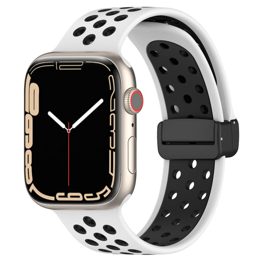 For Apple Watch 7 41mm Magnetic Buckle Silicone Watch Band(White Black) - Watch Bands by PMC Jewellery | Online Shopping South Africa | PMC Jewellery