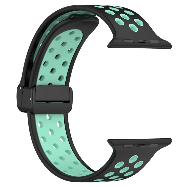 For Apple Watch 6 40mm Magnetic Buckle Silicone Watch Band(Black Cyan) - Watch Bands by PMC Jewellery | Online Shopping South Africa | PMC Jewellery