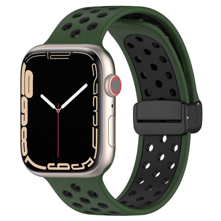 For Apple Watch 6 44mm Magnetic Buckle Silicone Watch Band(Army Green Black) - Watch Bands by PMC Jewellery | Online Shopping South Africa | PMC Jewellery