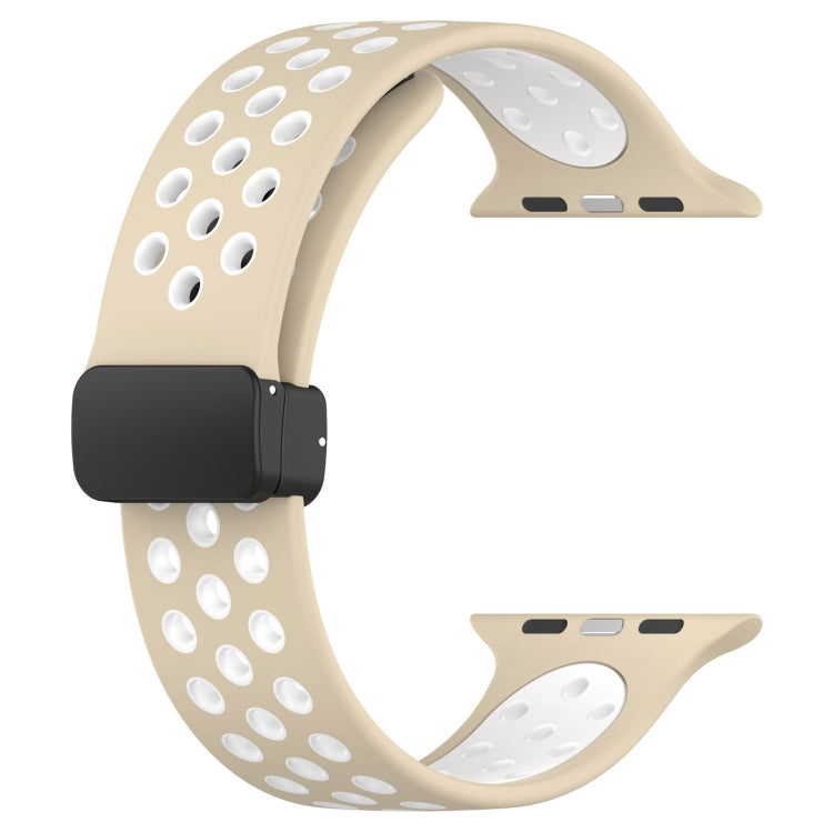 For Apple Watch 5 44mm Magnetic Buckle Silicone Watch Band(Khaki White) - Watch Bands by PMC Jewellery | Online Shopping South Africa | PMC Jewellery