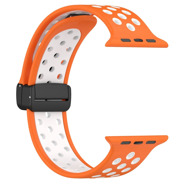 For Apple Watch 5 40mm Magnetic Buckle Silicone Watch Band(Orange White) - Watch Bands by PMC Jewellery | Online Shopping South Africa | PMC Jewellery