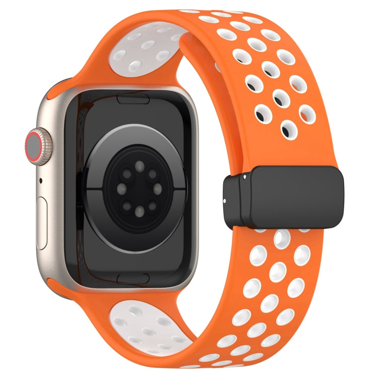 For Apple Watch 5 40mm Magnetic Buckle Silicone Watch Band(Orange White) - Watch Bands by PMC Jewellery | Online Shopping South Africa | PMC Jewellery