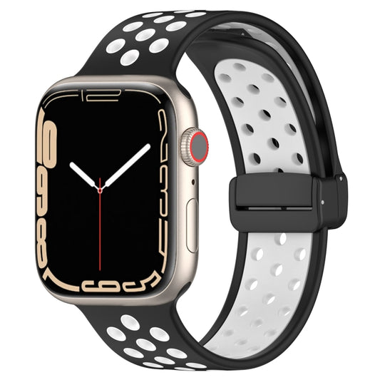 For Apple Watch 5 40mm Magnetic Buckle Silicone Watch Band(Black White) - Watch Bands by PMC Jewellery | Online Shopping South Africa | PMC Jewellery