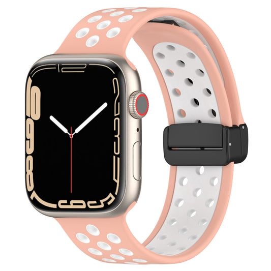 For Apple Watch 4 40mm Magnetic Buckle Silicone Watch Band(Pink White) - Watch Bands by PMC Jewellery | Online Shopping South Africa | PMC Jewellery