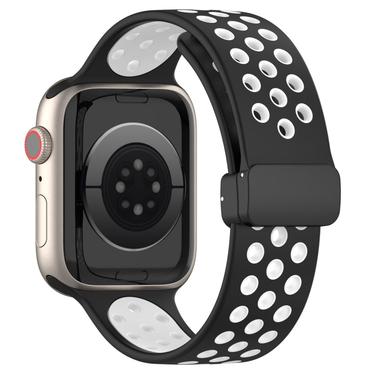 For Apple Watch 3 42mm Magnetic Buckle Silicone Watch Band(Black White) - Watch Bands by PMC Jewellery | Online Shopping South Africa | PMC Jewellery