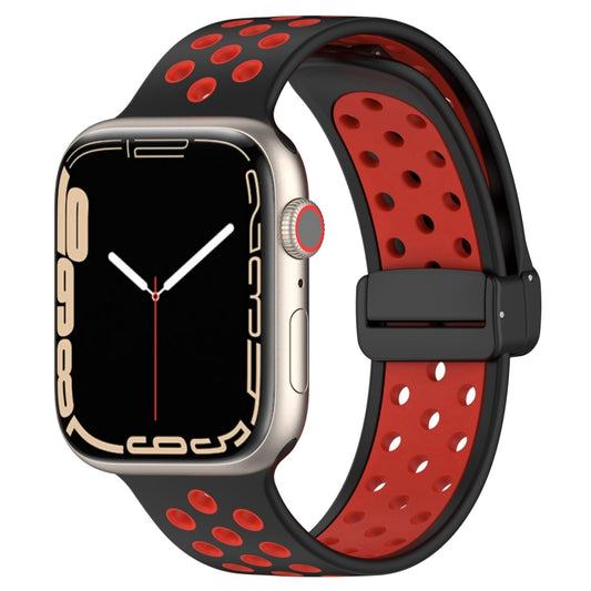 For Apple Watch 3 42mm Magnetic Buckle Silicone Watch Band(Black Red) - Watch Bands by PMC Jewellery | Online Shopping South Africa | PMC Jewellery