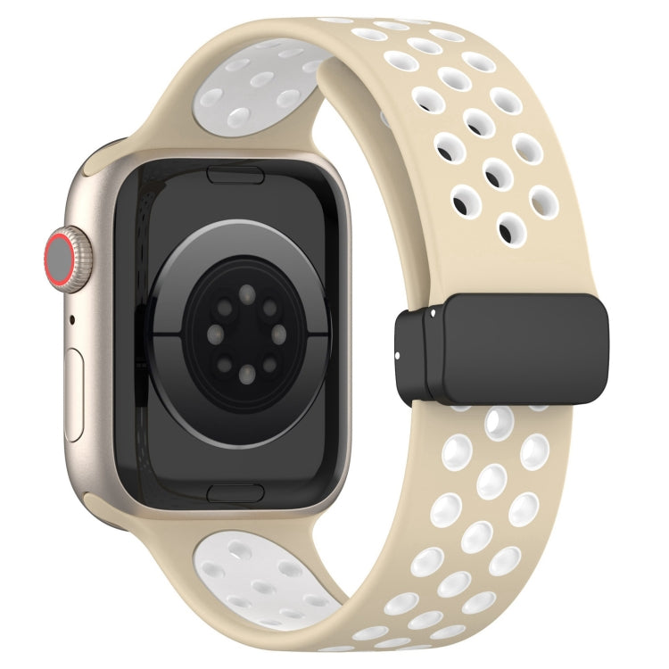 For Apple Watch 3 42mm Magnetic Buckle Silicone Watch Band(Khaki White) - Watch Bands by PMC Jewellery | Online Shopping South Africa | PMC Jewellery