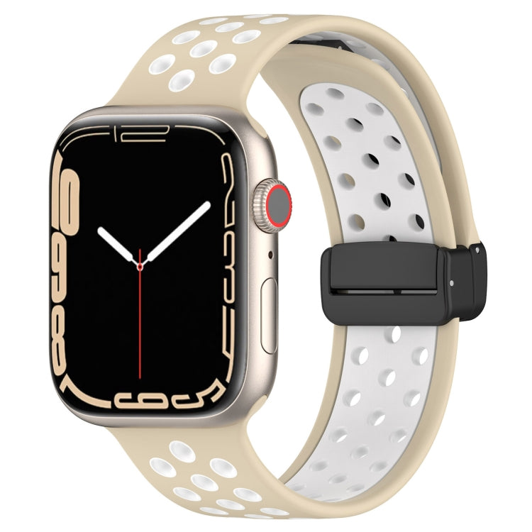 For Apple Watch 42mm Magnetic Buckle Silicone Watch Band(Khaki White) - Watch Bands by PMC Jewellery | Online Shopping South Africa | PMC Jewellery