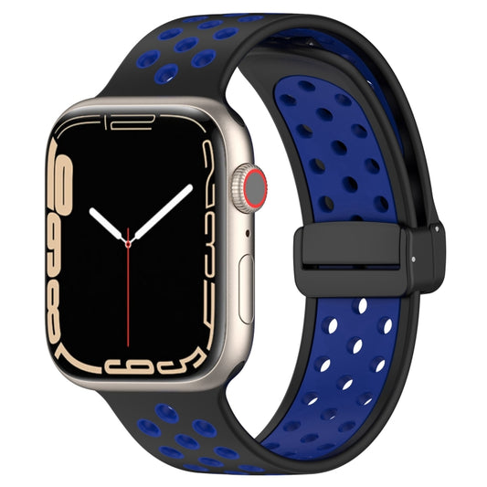 For Apple Watch 38mm Magnetic Buckle Silicone Watch Band(Black Blue) - Watch Bands by PMC Jewellery | Online Shopping South Africa | PMC Jewellery