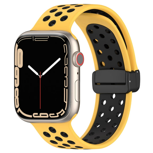 For Apple Watch 38mm Magnetic Buckle Silicone Watch Band(Yellow Black) - Watch Bands by PMC Jewellery | Online Shopping South Africa | PMC Jewellery