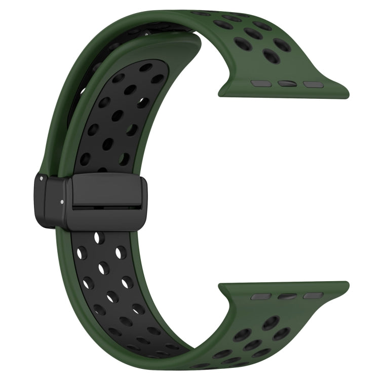 For Apple Watch Series 9 45mm Magnetic Buckle Silicone Watch Band(Army Green Black) - Watch Bands by PMC Jewellery | Online Shopping South Africa | PMC Jewellery