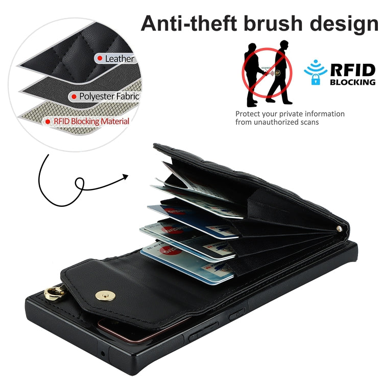 For Samsung Galaxy Note20 Ultra Rhombic Texture Card Bag Phone Case with Long Lanyard(Black) - free shipping - PMC TechLife - Order now!