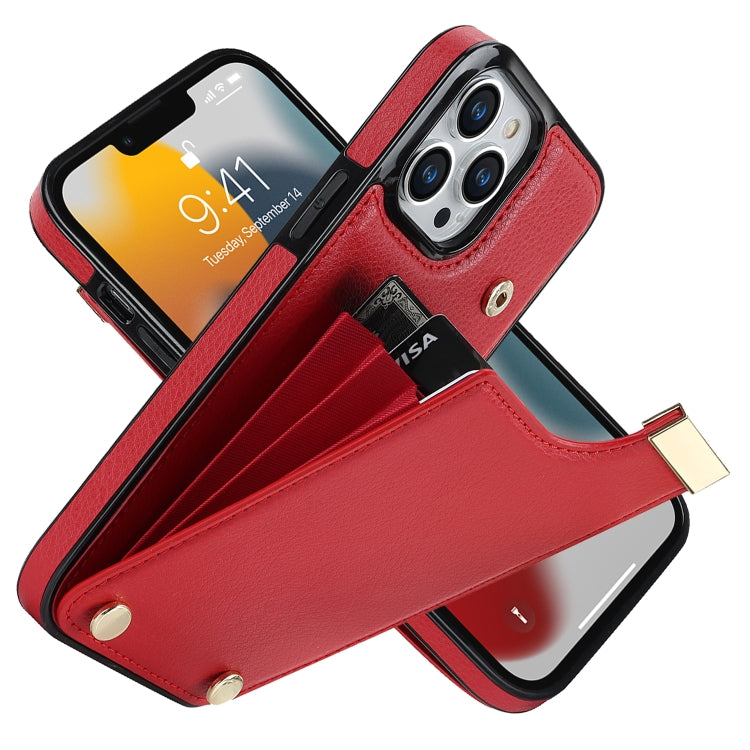For iPhone 14 Pro Max Metal Buckle Card Slots Phone Case(Red) - free shipping - PMC TechLife - Order now!