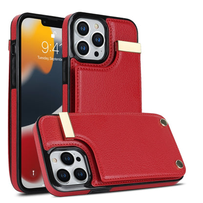 For iPhone 14 Pro Metal Buckle Card Slots Phone Case(Red) - iPhone 14 Pro Cases by PMC Jewellery | Online Shopping South Africa | PMC Jewellery