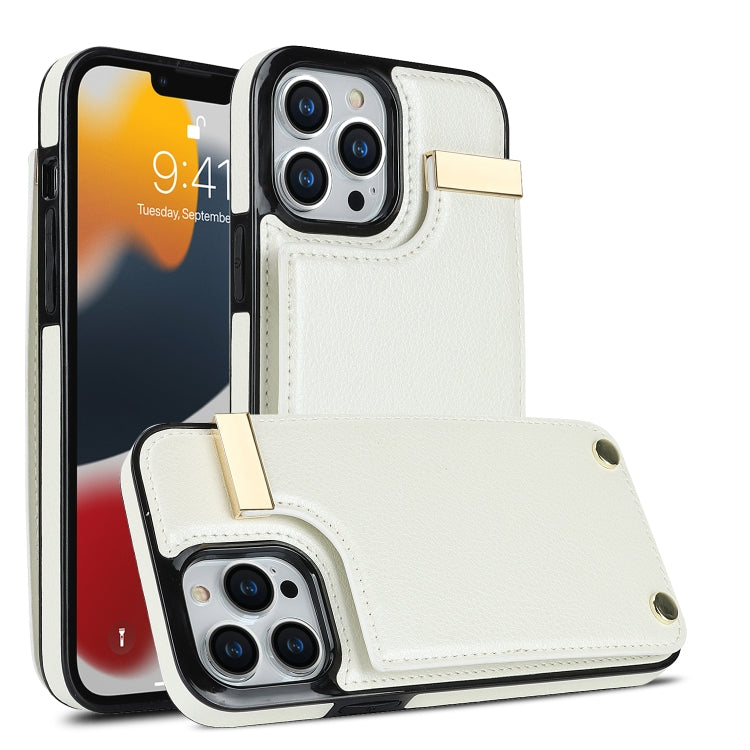 For iPhone 13 Pro Max Metal Buckle Card Slots Phone Case(White) - iPhone 13 Pro Max Cases by PMC Jewellery | Online Shopping South Africa | PMC Jewellery