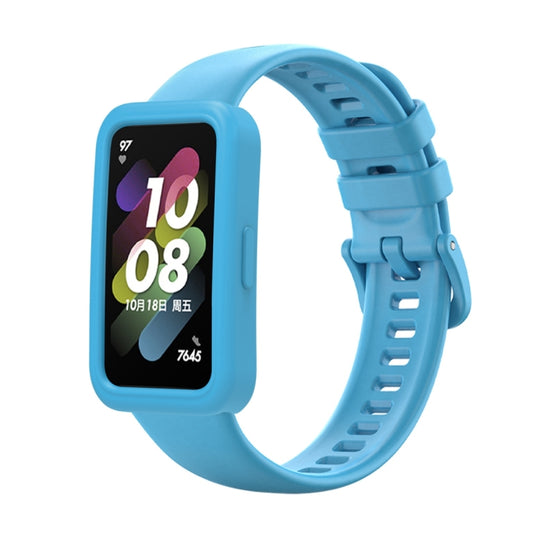 For Huawei Band 8 Silicone Protective Case + Silicone Watch Band Kit(Sky Blue) - Watch Bands by PMC Jewellery | Online Shopping South Africa | PMC Jewellery