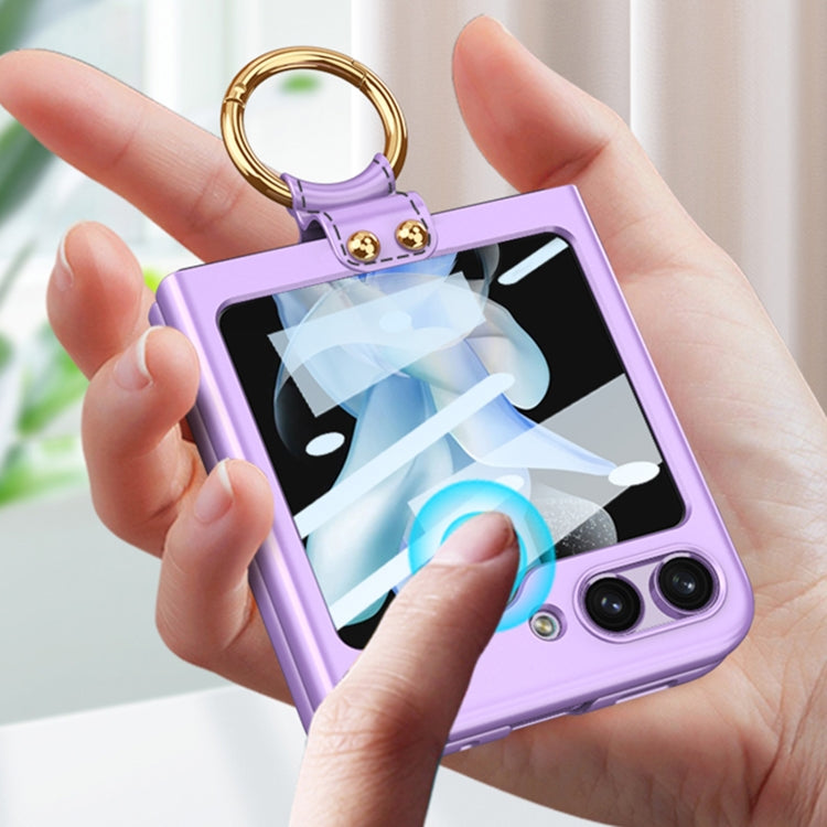 For Samsung Galaxy Z Flip5 GKK Ultra-thin PC Full Coverage Phone Case with Ring Holder / Tempered Film(Pink) - Galaxy Z Flip5 Cases by GKK | Online Shopping South Africa | PMC TechLife | Buy Now Pay Later Mobicred