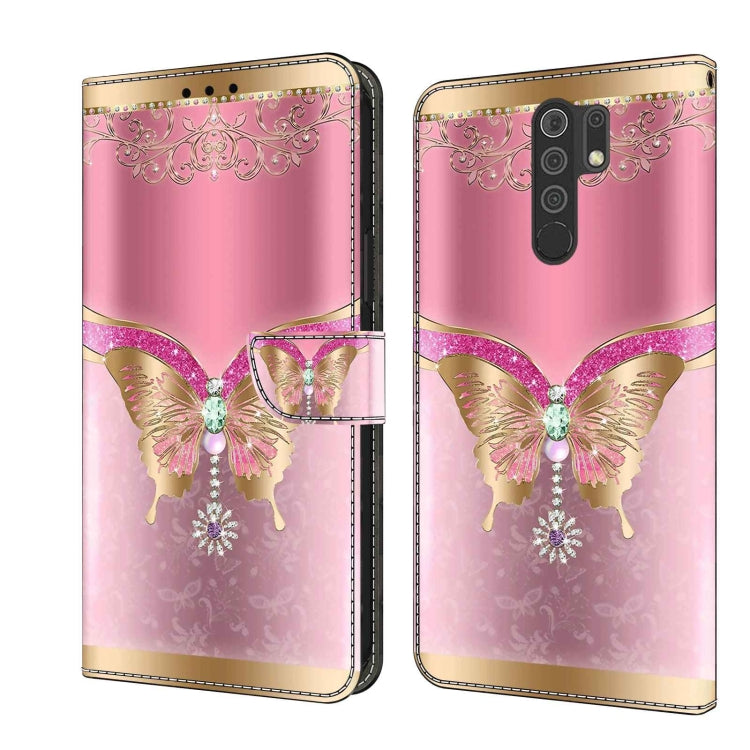 For Xiaomi Redmi 9 Crystal 3D Shockproof Protective Leather Phone Case(Pink Bottom Butterfly) - Xiaomi Cases by PMC Jewellery | Online Shopping South Africa | PMC Jewellery