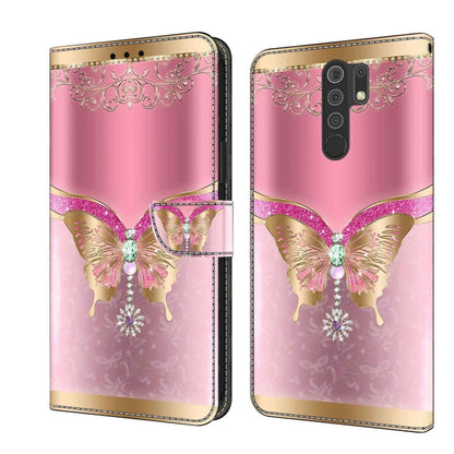 For Xiaomi Redmi 9 Crystal 3D Shockproof Protective Leather Phone Case(Pink Bottom Butterfly) - Xiaomi Cases by PMC Jewellery | Online Shopping South Africa | PMC Jewellery