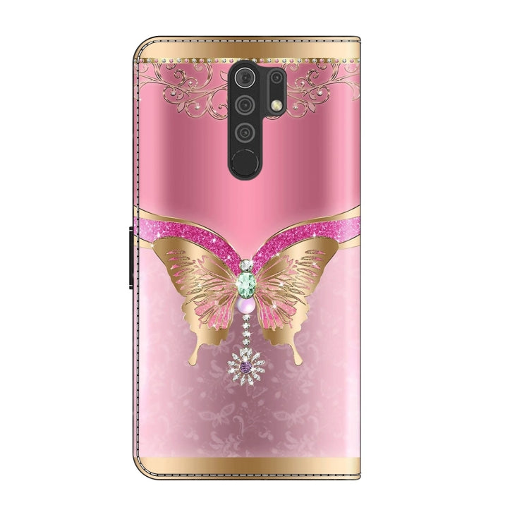 For Xiaomi Redmi 9 Crystal 3D Shockproof Protective Leather Phone Case(Pink Bottom Butterfly) - Xiaomi Cases by PMC Jewellery | Online Shopping South Africa | PMC Jewellery