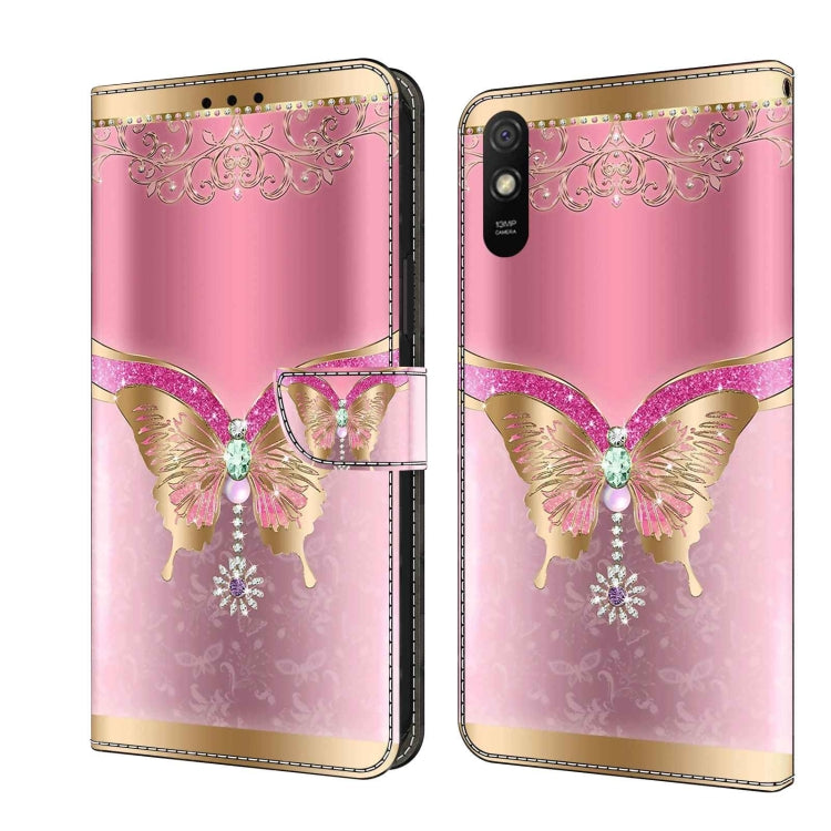 For Xiaomi Redmi 9A Crystal 3D Shockproof Protective Leather Phone Case(Pink Bottom Butterfly) - free shipping - PMC TechLife - Order now!