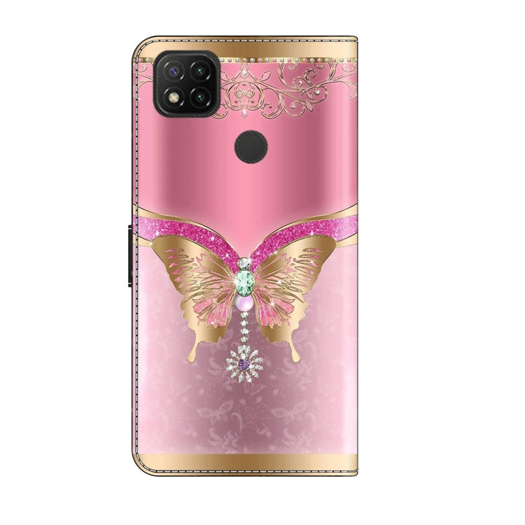 For Xiaomi Redmi 9C Crystal 3D Shockproof Protective Leather Phone Case(Pink Bottom Butterfly) - Xiaomi Cases by PMC Jewellery | Online Shopping South Africa | PMC Jewellery