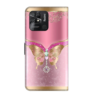 For Xiaomi Redmi 10C Crystal 3D Shockproof Protective Leather Phone Case(Pink Bottom Butterfly) - Xiaomi Cases by PMC Jewellery | Online Shopping South Africa | PMC Jewellery