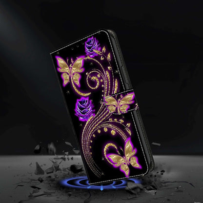 For Xiaomi 13 Crystal 3D Shockproof Protective Leather Phone Case(Purple Flower Butterfly) - 13 Cases by PMC Jewellery | Online Shopping South Africa | PMC Jewellery