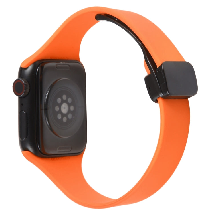 For Apple Watch Ultra 49mm Magnetic Buckle Slim Silicone Watch Band(Orange) - Watch Bands by PMC Jewellery | Online Shopping South Africa | PMC Jewellery