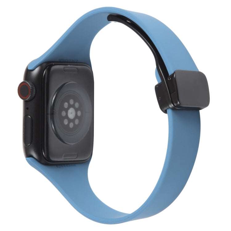 For Apple Watch Ultra 49mm Magnetic Buckle Slim Silicone Watch Band(Blue) - Watch Bands by PMC Jewellery | Online Shopping South Africa | PMC Jewellery