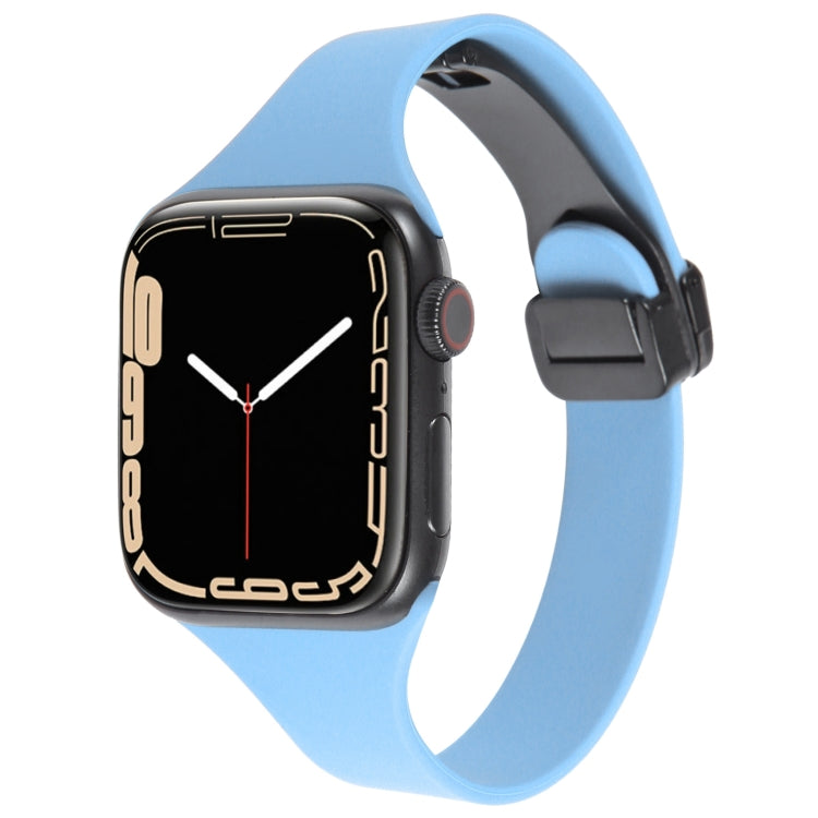 For Apple Watch 8 41mm Magnetic Buckle Slim Silicone Watch Band(Light Blue) - Watch Bands by PMC Jewellery | Online Shopping South Africa | PMC Jewellery