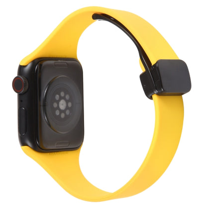 For Apple Watch 7 45mm Magnetic Buckle Slim Silicone Watch Band(Yellow) - Watch Bands by PMC Jewellery | Online Shopping South Africa | PMC Jewellery