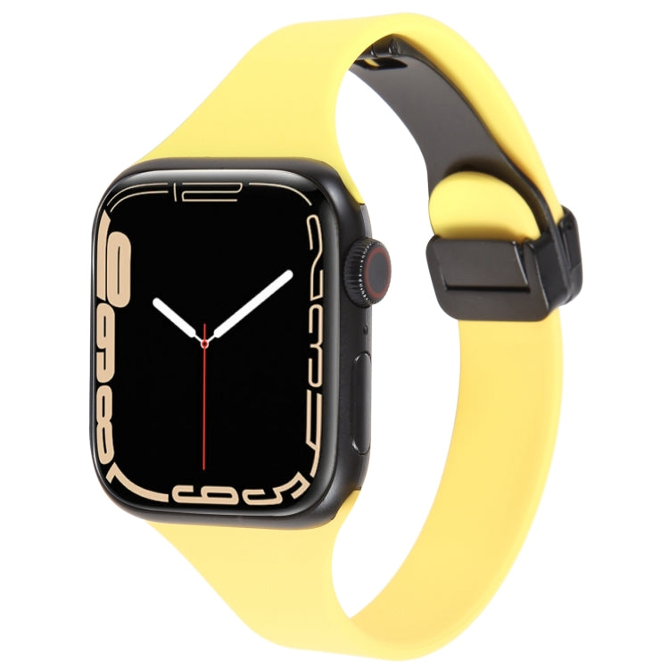 For Apple Watch 7 45mm Magnetic Buckle Slim Silicone Watch Band(Light Yellow) - Watch Bands by PMC Jewellery | Online Shopping South Africa | PMC Jewellery