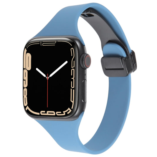 For Apple Watch 7 45mm Magnetic Buckle Slim Silicone Watch Band(Blue) - Watch Bands by PMC Jewellery | Online Shopping South Africa | PMC Jewellery