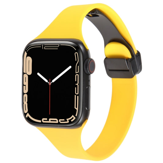 For Apple Watch SE 40mm Magnetic Buckle Slim Silicone Watch Band(Yellow) - Watch Bands by PMC Jewellery | Online Shopping South Africa | PMC Jewellery