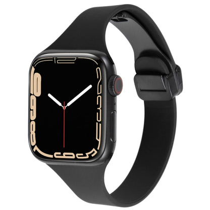 For Apple Watch SE 44mm Magnetic Buckle Slim Silicone Watch Band(Black) - Watch Bands by PMC Jewellery | Online Shopping South Africa | PMC Jewellery