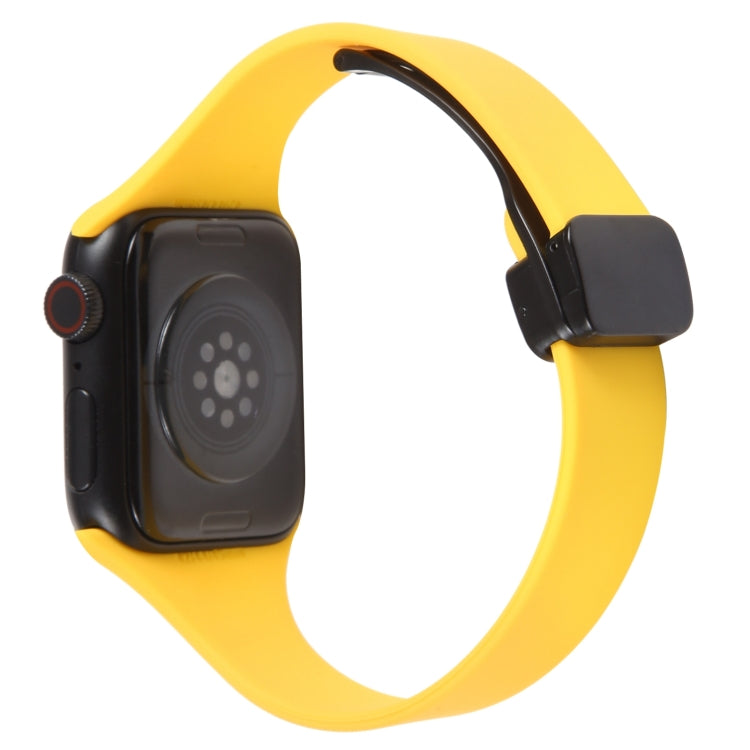 For Apple Watch 6 40mm Magnetic Buckle Slim Silicone Watch Band(Yellow) - Watch Bands by PMC Jewellery | Online Shopping South Africa | PMC Jewellery