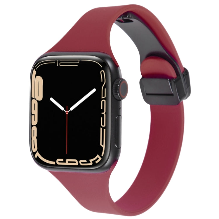 For Apple Watch 6 40mm Magnetic Buckle Slim Silicone Watch Band(Wine Red) - Watch Bands by PMC Jewellery | Online Shopping South Africa | PMC Jewellery