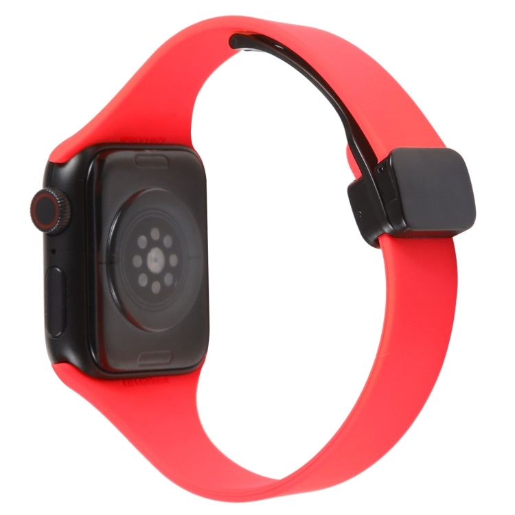 For Apple Watch 6 44mm Magnetic Buckle Slim Silicone Watch Band(Red) - Watch Bands by PMC Jewellery | Online Shopping South Africa | PMC Jewellery