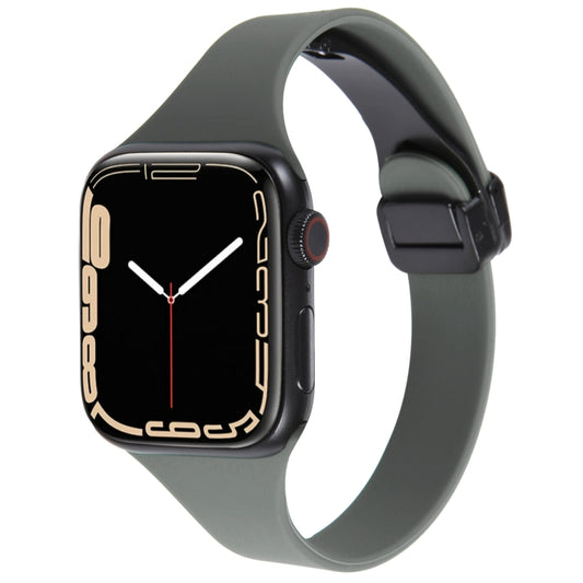 For Apple Watch 3 38mm Magnetic Buckle Slim Silicone Watch Band(Army Green) - Watch Bands by PMC Jewellery | Online Shopping South Africa | PMC Jewellery