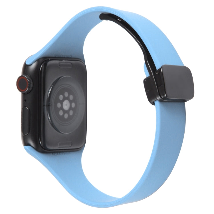 For Apple Watch 3 42mm Magnetic Buckle Slim Silicone Watch Band(Light Blue) - Watch Bands by PMC Jewellery | Online Shopping South Africa | PMC Jewellery