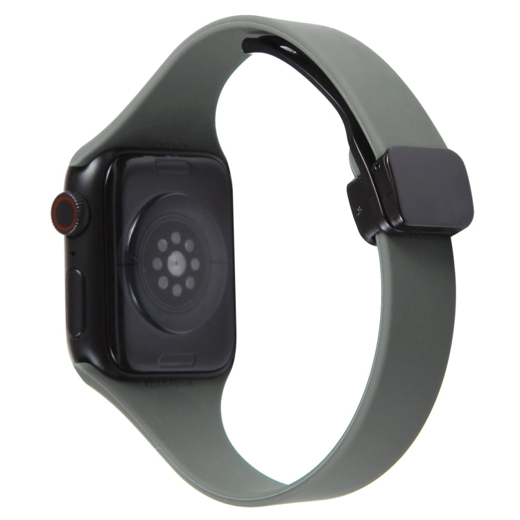 For Apple Watch 42mm Magnetic Buckle Slim Silicone Watch Band(Army Green) - Watch Bands by PMC Jewellery | Online Shopping South Africa | PMC Jewellery