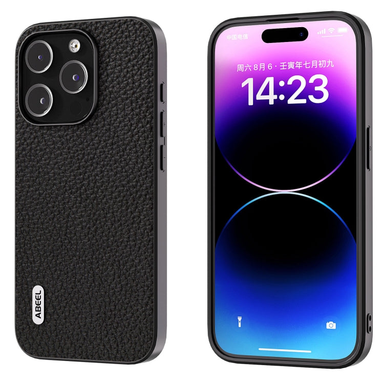 For iPhone 14 Pro ABEEL Genuine Leather Litchi Texture Phone Case(Black) - free shipping - PMC TechLife - Order now!
