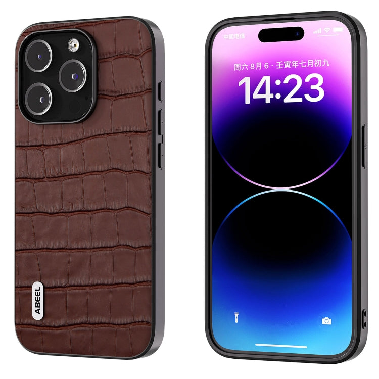 For iPhone 14 Pro ABEEL Crocodile Texture Genuine Leather Phone Case(Brown) - free shipping - PMC TechLife - Order now!