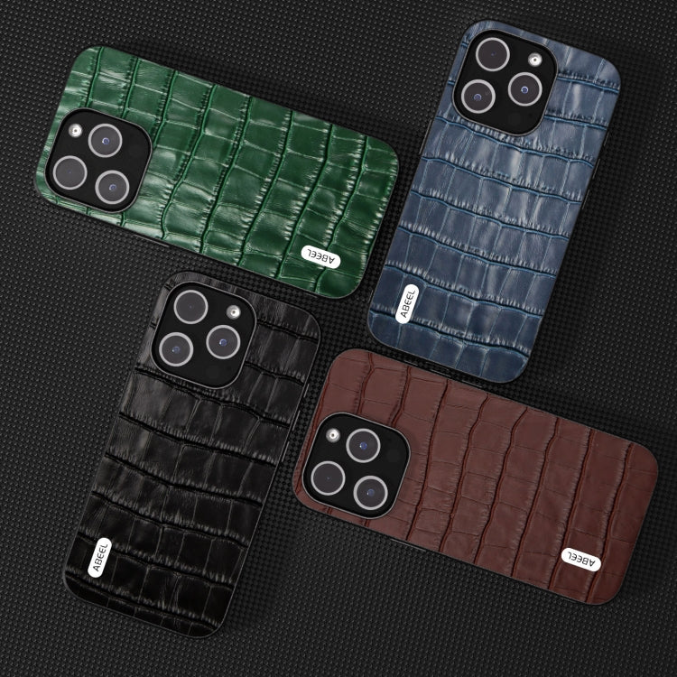 For iPhone 14 Pro Max ABEEL Crocodile Texture Genuine Leather Phone Case(Brown) - free shipping - PMC TechLife - Order now!