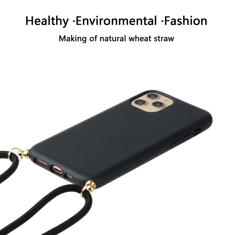 For iPhone 15 Pro Wheat Straw Material + TPU Phone Case with Lanyard(Black) - iPhone 15 Pro Cases by PMC Jewellery | Online Shopping South Africa | PMC Jewellery