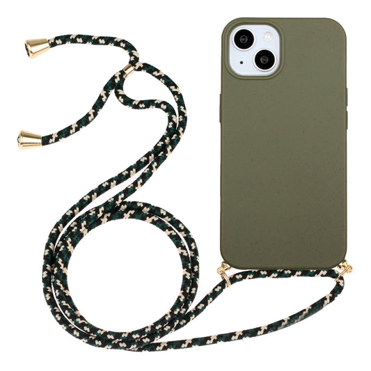 For iPhone 15 Plus Wheat Straw Material + TPU Phone Case with Lanyard(Army Green) - iPhone 15 Plus Cases by PMC Jewellery | Online Shopping South Africa | PMC Jewellery