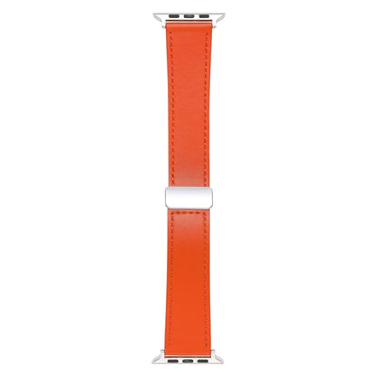 For Apple Watch 7 45mm Magnetic Buckle Skin Feel Leather Watch Band(Orange) - Watch Bands by PMC Jewellery | Online Shopping South Africa | PMC Jewellery