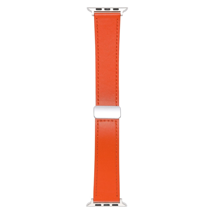 For Apple Watch 6 40mm Magnetic Buckle Skin Feel Leather Watch Band(Orange) - Watch Bands by PMC Jewellery | Online Shopping South Africa | PMC Jewellery