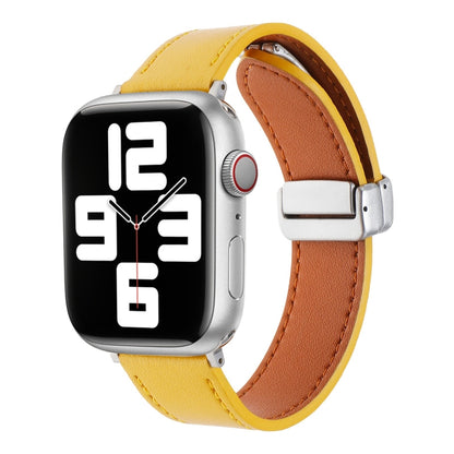 For Apple Watch 6 40mm Magnetic Buckle Skin Feel Leather Watch Band(Yellow) - Watch Bands by PMC Jewellery | Online Shopping South Africa | PMC Jewellery